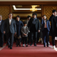 Oscar award-winning film ‘Parasite’ director Bong Joon-ho and South Korean President Moon Jae-in walk for a luncheon at the Presidential Blue House in Seoul on February 20, 2020.